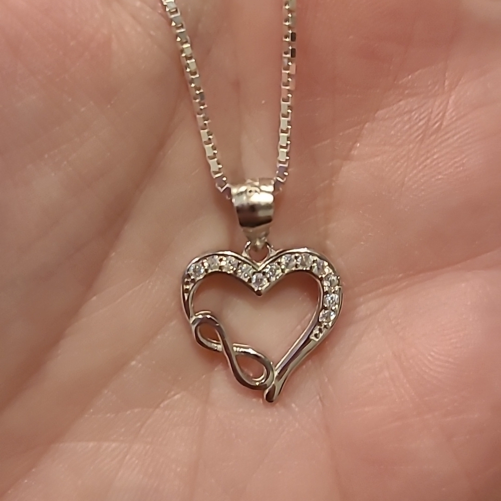 Infinity heart cubic zirconia sterling silver necklace